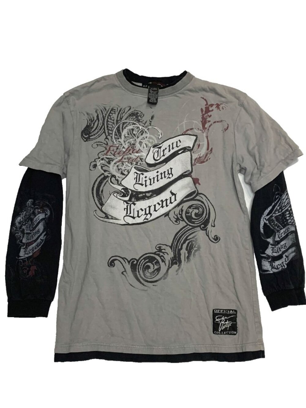 Vintage FUBU The Collection Layered Long Sleeve Tee Y2K True Living Legend Gray